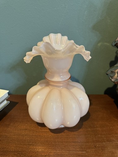 FENTON ROSE OVERLAY RUFFLED TOP MELON 8" PITCHER - Picture 4 of 6