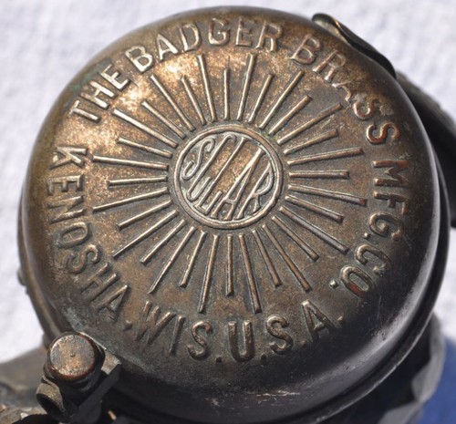 1899 USA Badger Brass Kenosha WI Solar S Bicycle Motorcycle Carbide Lamp Lantern - Picture 6 of 12
