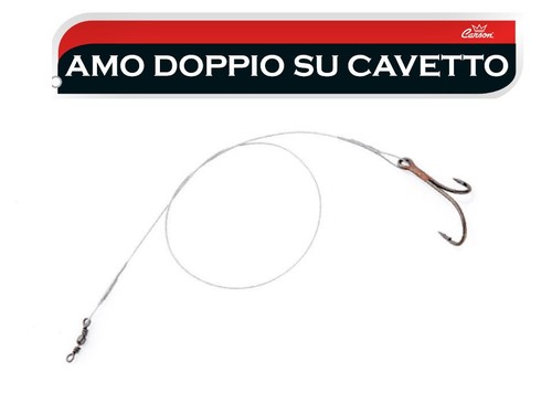 Set 2 Cavetti Acciaio con Amo Doppio N. 2 Innesco Vivo Pesca Pesce Serra Luccio - Foto 2 di 4