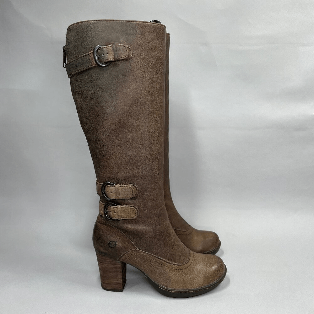 Born Women's Size 6 Tall Brown Leather Buckle Strap Heeled Riding Boots