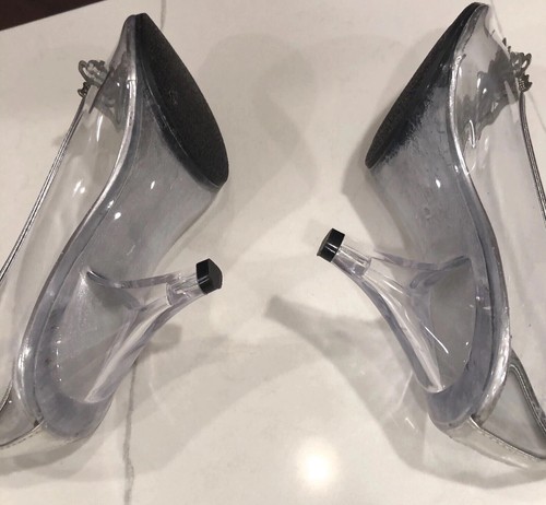 Ellie Sz 8 Clear Slip On Heel Wedding Party Silver Butterfly - Picture 12 of 14