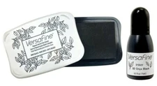 NEW Tsukineko Versafine ONYX BLACK Pigment Ink Stamp Pad + 0.5 ml Reinker Bundle