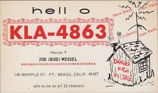 vintage CB radio QSL postcard Joe Bud Wessel 1960s Fort Bragg California