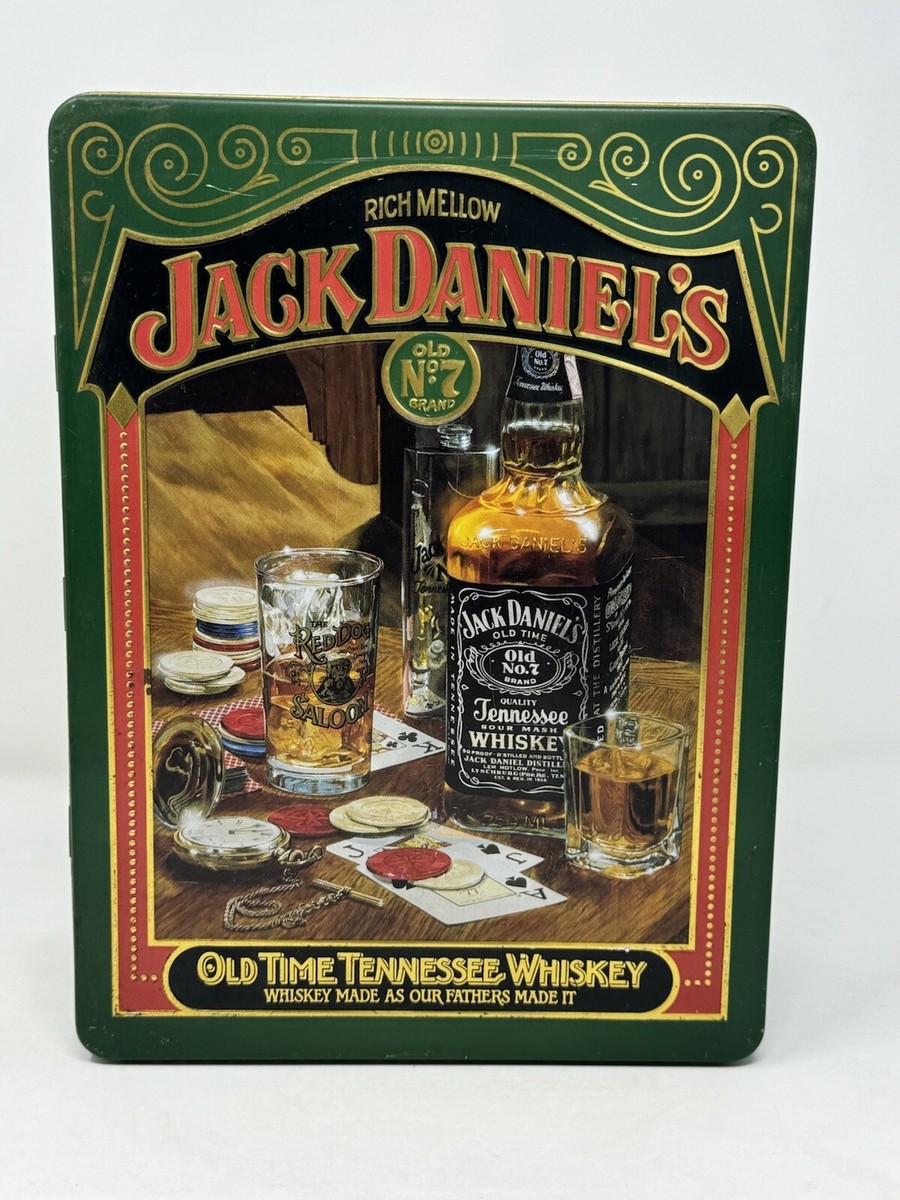 Jack Daniels Whiskey Old No. 7 -Hinged Tin Box-8”x11” w/shot