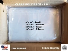 Clear Poly Plastic Bags Large Small Baggies Open Flat Packing T-Shirt Apparel
