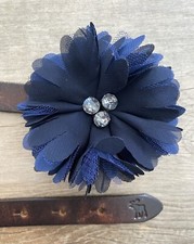 Abercrombie  Fitch Girls Brown Leather Belt w/Blue Flower Adjustable 24-28  XS