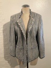 BASLER Light Blue And White Tweed Contrast Collar Lined Jacket Top Size 40