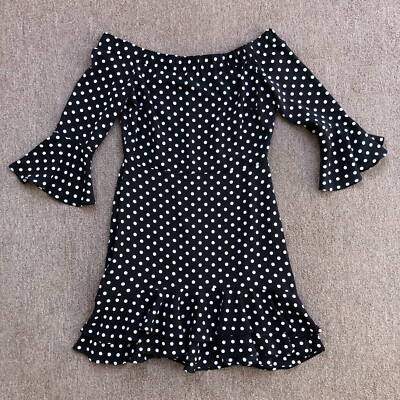 topshop dress size polka dot mini off shoulder flutter sleeve ruffle hem 