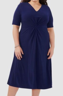 MSK Women's Blue Twist Front V Neck MIDI Dress Plus Size 3X