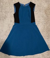 Nine West Size 2 Dress Blue/black Color Block Slimming A Line Twirl Dress #Z
