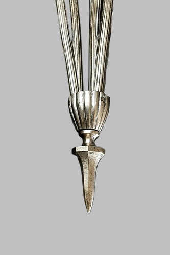 Art Deco chandelier glass by A. BOYREAU nickel plated fixture France 1930s - Picture 6 of 8