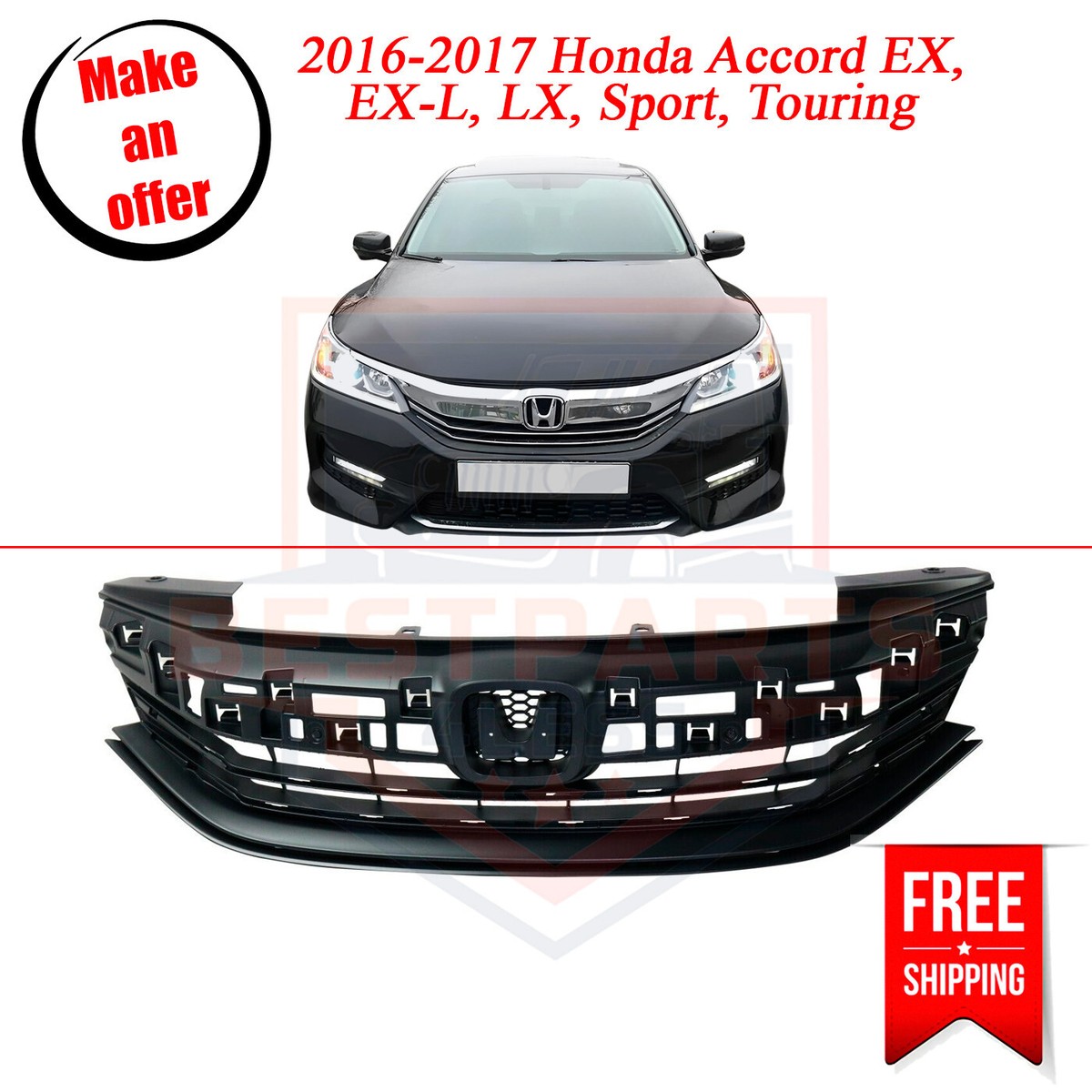 Grille HO1200229 71121T2FA51 for 2016-2017 Honda Accord EX EX-L LX