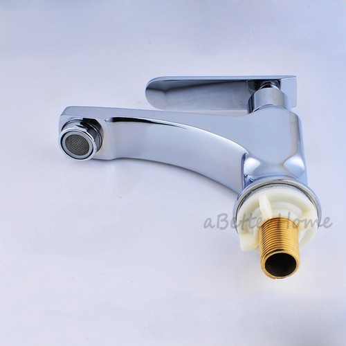Chrome Bathroom Sink Faucet Wash Basin Single Hole One Way Cold Water Tap Solid - Picture 2 of 3
