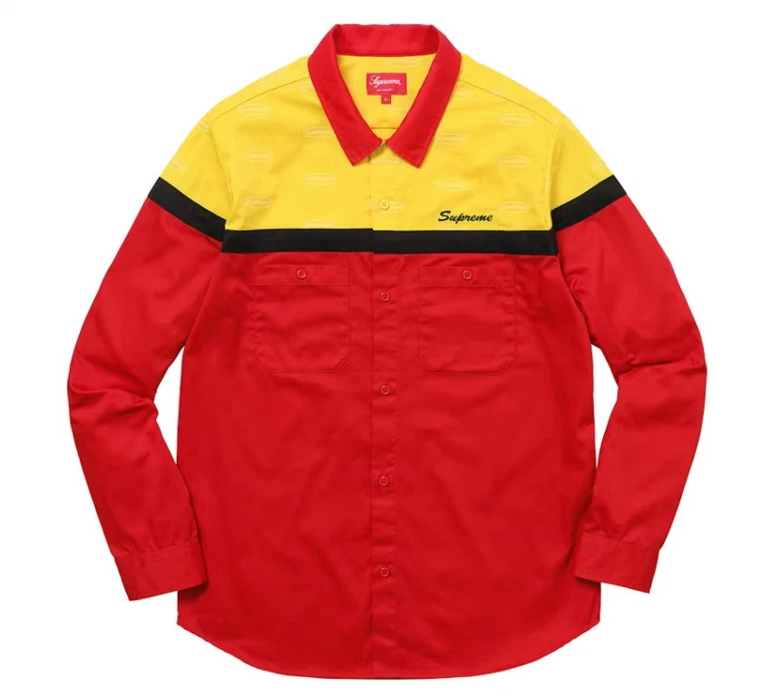 NWT SUPREME COLOR BLOCKED WORK SHIRT RED L