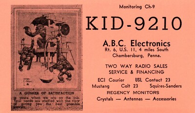 ABC Electronics Chambersburg Pennsylvania KID-9210 QSL Radio Card Postcard