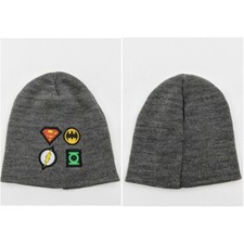 Boy's Youth Gray Beanie Cap Justice League Superman Batman Flash/Green Lantern