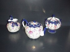 Tea Set Tea Pot Sugar & Creamer Hand Painted Flowers