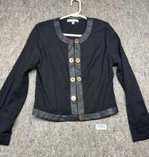 Cabi Studio Jacket Black Style Blazer Military Gold Buttons Vegan Leather Trim S