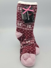 CUDDL DUDS Double Layer Lounge Socks Plushfill Sz 4-10 Serpa Lined Burgundy Whi