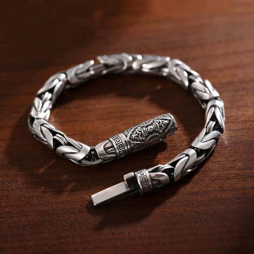 22 cm versilberter Armreif Armband Kette beliebte Vintage Armbänder Herren Geschenk NEU - Bild 5 von 8