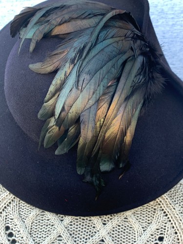 Couture Kokin ROOSTER Black Feather Rhinestone Brooch Fedora Hat Cloche ❤️tb9j2 - Picture 9 of 10