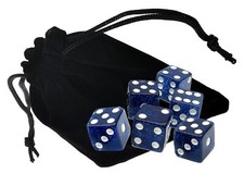 Set 6 16mm 6-Sided Squared Corners Blue Transparent Glitter Dice  Pouch