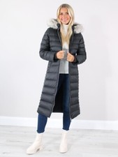 Rrp£340 Tommy Hilfiger Tyra Maxi Longline Down Coat Padded Fur Hood Black Long