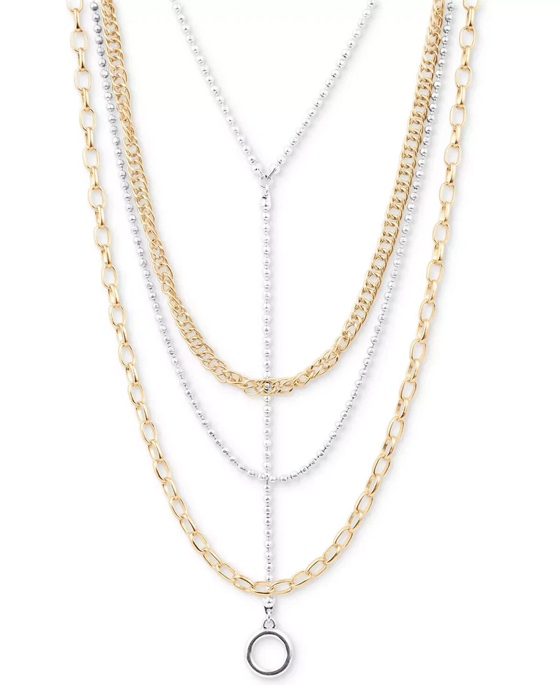 Collar Lariat en Capas Cadena Mixta Círculo Abierto Dos Tonos LUCKY BRAND, 18" + 2" e