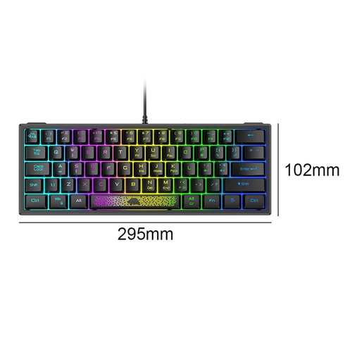 K61 RGB Wired Keyboard 60 Percent 62 Keys Ergonomic Gaming Keyboard (Black) - Picture 3 of 8