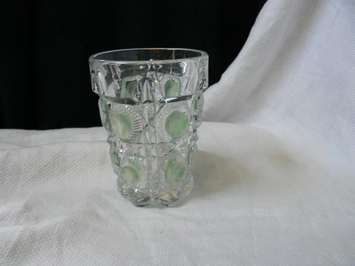 Bulls’s Eye and Daisies Tumbler U.S. Glass #15117 Clear EAPG 1909 green stain - Picture 2 of 9