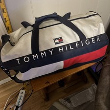 Tommy Hilfiger Duffle Bag Colorblock Navy Red White Canvas Gym Travel Weekender