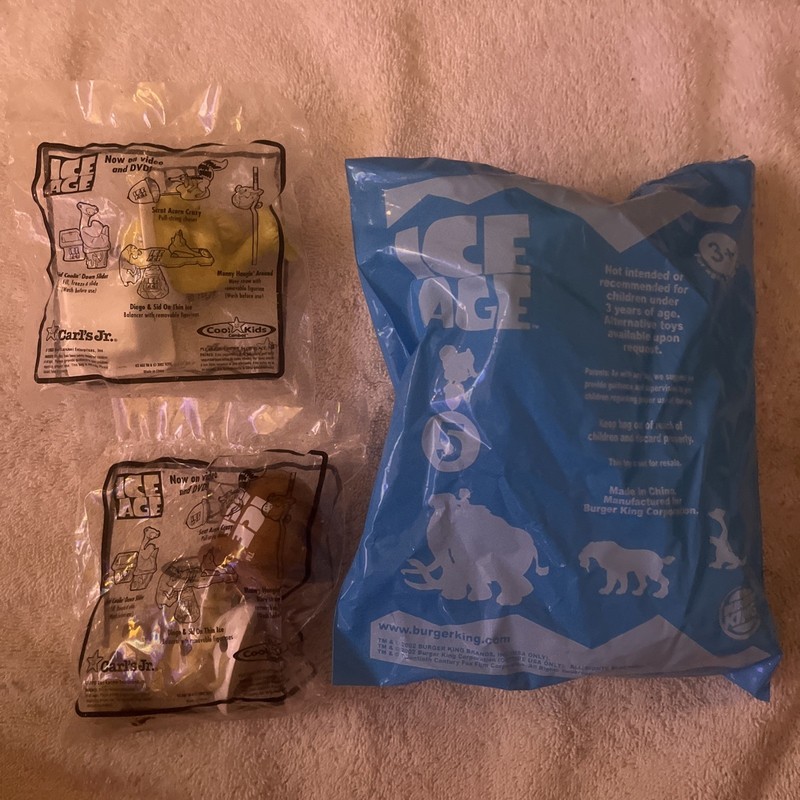 Ice Age Carl’s Junior & Burger King Lot Of 3 2002-2003 Sealed Minor Tear