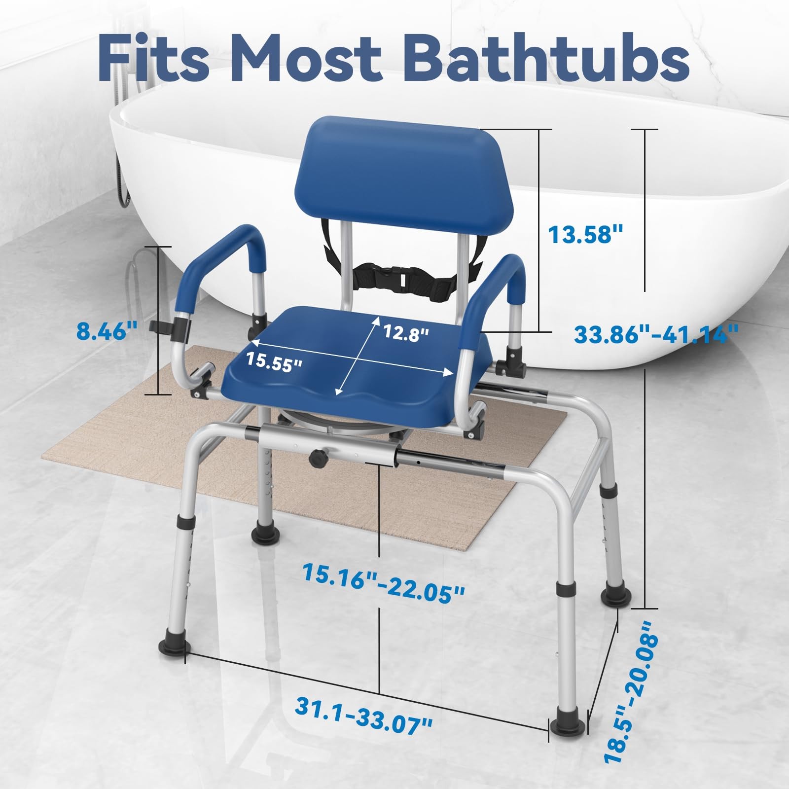 FSA/HSA Eligible Sliding Shower Chair Tub Transfer Bench for Bathtub with Swi...