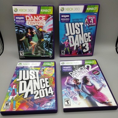 Xbox 360 Kinect Dance Central 1 & 2, Just Dance 3 & 2014 Lot of 4 Games Tested