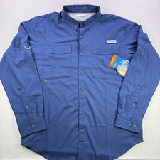 Columbia PFG Blood and Guts IV Woven Long Sleeve Shirt Blue Omni-Shield Large