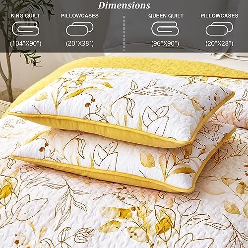 Yellow Quilt Set Queen,3 Pieces Reversible Elegant Queen(96"x90") Yellow-1 - Picture 7 of 8