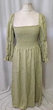 REFORMATION Linen Women's Dress UK14 Large Green  Summer Long Sleeve E5085