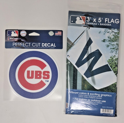 Chicago Cubs Fan Lot Wincraft 3  X 5  White W Flag and Logo Decal Baseball MLB
