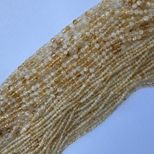 Natural Micro Faceted Yellow Citrine Round Beads Gemstone 15.5" Strand 3mm 4mm