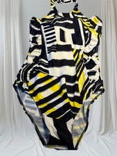 Fig Leaves Womens One Piece Bathing Suit Size 34F Underwire Halter Yellow Black