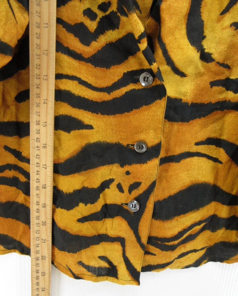 Blusa Byblos Top Mujer Mediana Amarilla Lino Estampado Animal Tigre Italia IT 42 * Foto 4 de 4