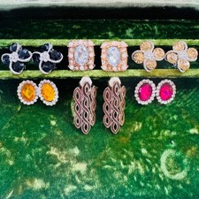 Lot of 6 Pairs Vintage Rhinestone Clip-On Earrings Costume Jewelry Multi-Color