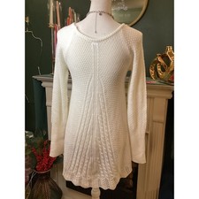 Unbranded Cable Knit Tunic Sweater Sz M Cream Textured Back Fan