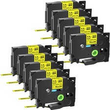 10PK Black on Yellow 6mm Fits Brother P-Touch Ratio 2:1 HSe-611 Heat Shrink Tube