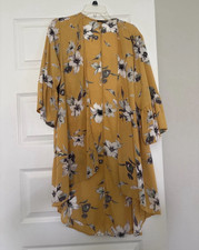 Fashion Nova Yellow Floral Kimono Dress Button Front Bell 3/4 Sleeve XL