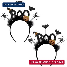 2 Pcs Halloween Boo Headband Bat Ghost Pumpkin Spider Hair Hoops Bands Wit