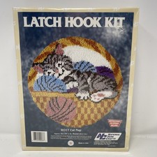 National Yarn Crafts Latch Hook Kit RO17 Cat Nap 24.5 In Round NOS