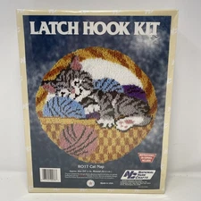 National Yarn Crafts Latch Hook Kit RO17 Cat Nap 24.5 In Round NOS