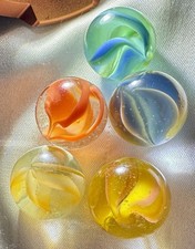 Lot of 5 Vintage Vitro Hybrid Cat's Eye Marbles , 0.60-.63 in, All NM - Mint