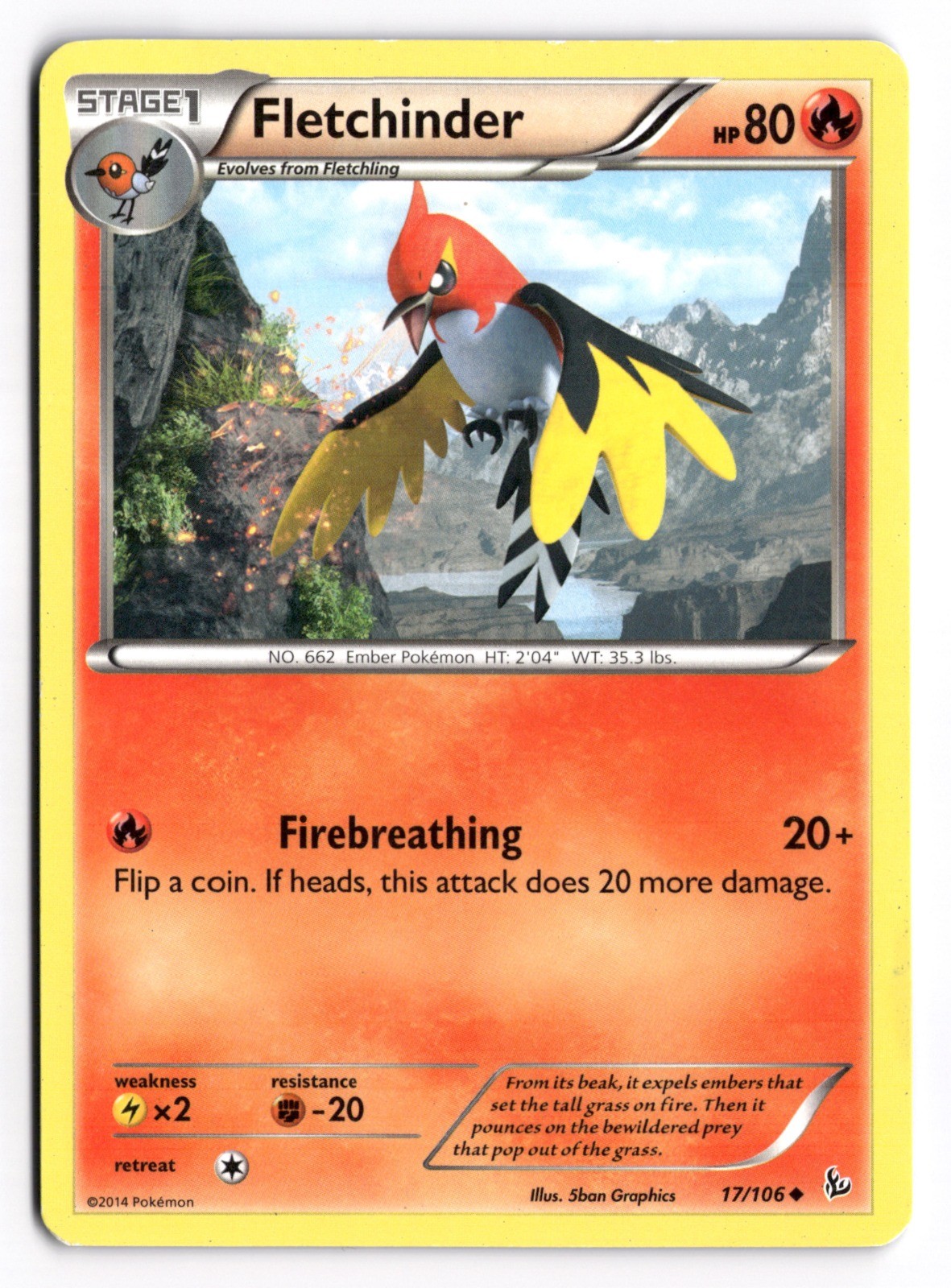 Pokemon TCG Fletchinder 17/106 XY - Flashfire Uncommon LP